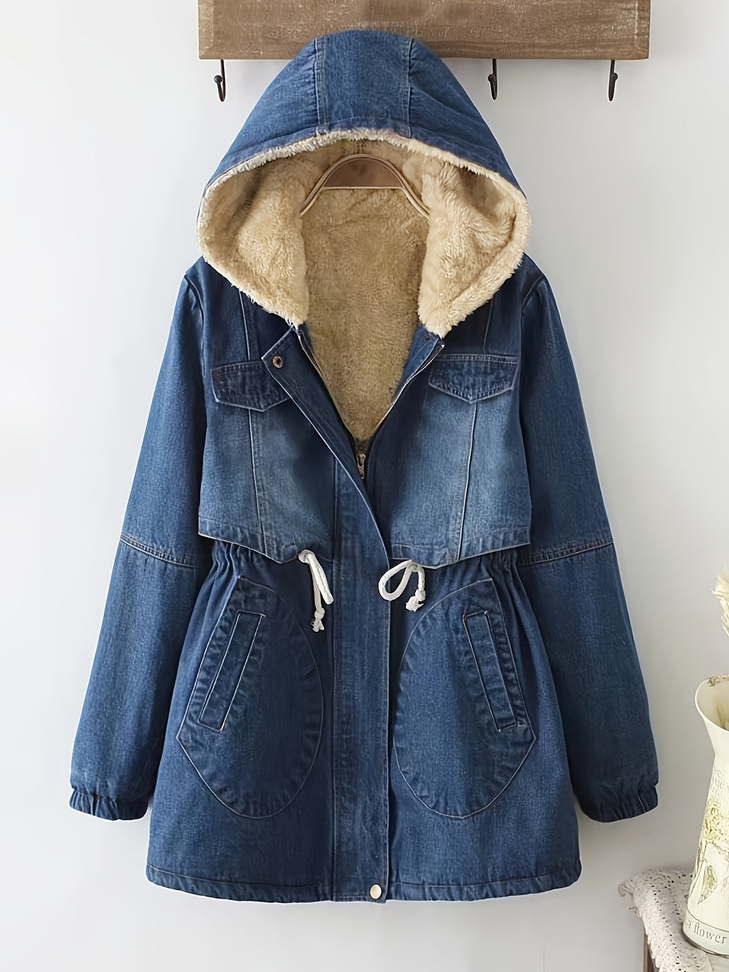 Ladies' Fashion Fleece-Lined Mid-Length Denim Jacket | Casual Style, Non-Stretch Fabric