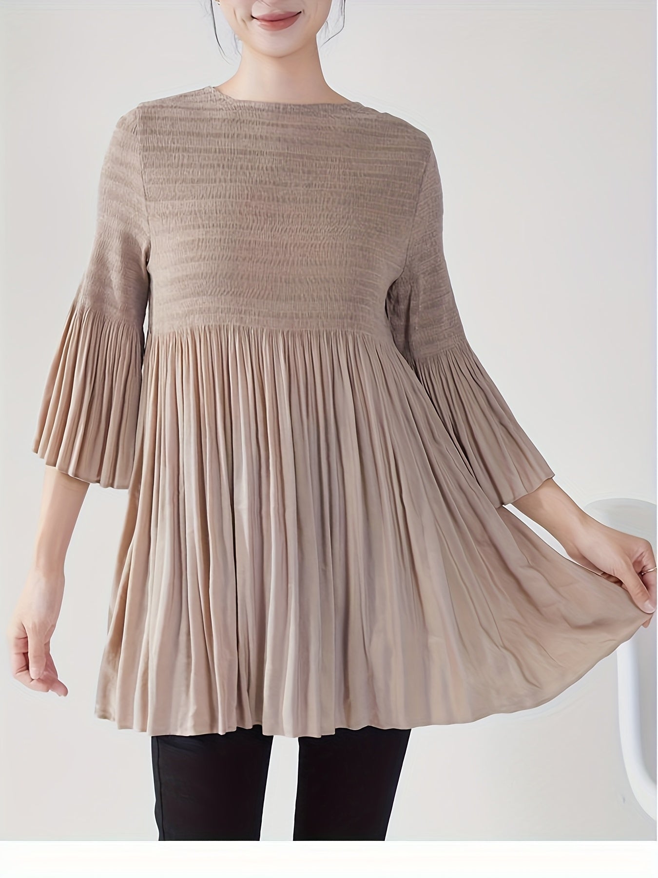 Women's French Style Smoothing A-Line T-Shirt with Bell Sleeve Top