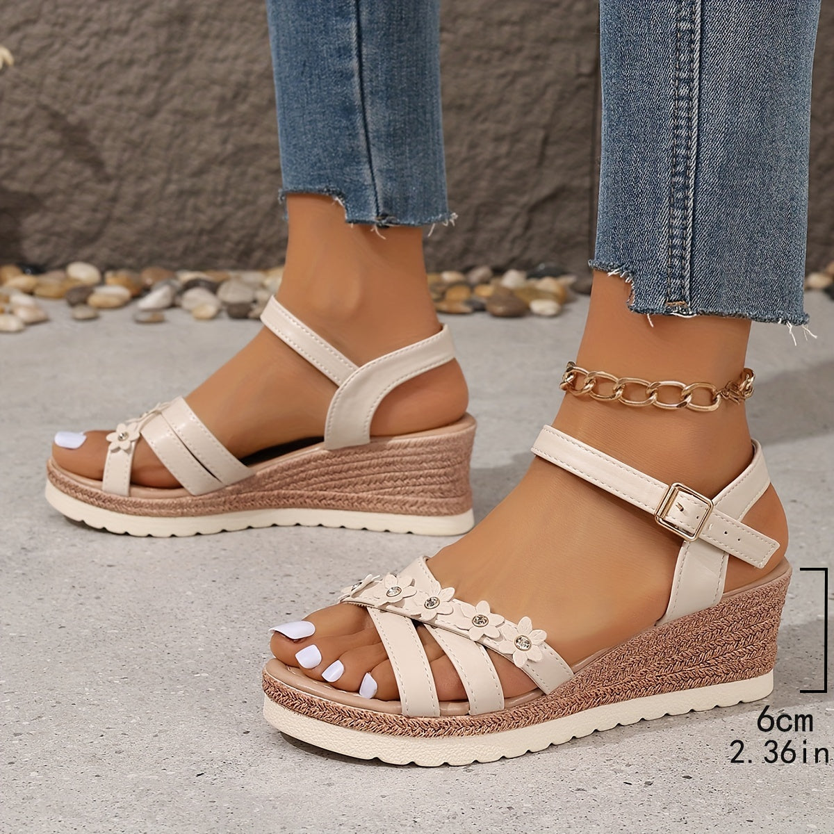 Women's Floral Strap Wedge Sandals, Vintage Platform Ankle-Stra Summer Fashion,