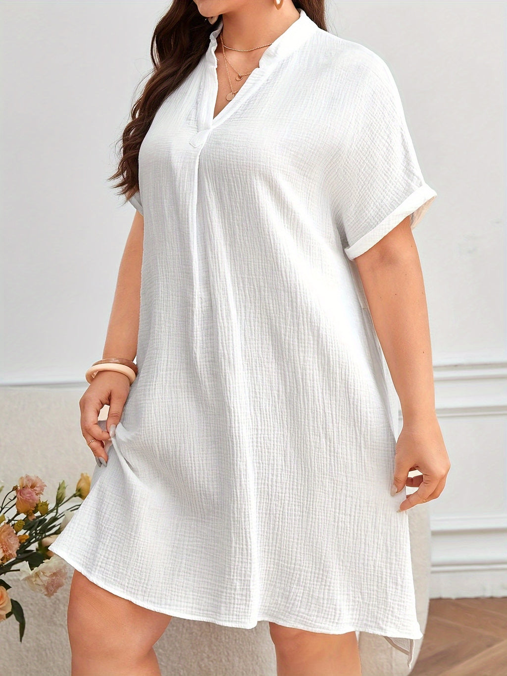 ZD8033-Ladies' Fashionable Elegant Plus Size Shirt Dress