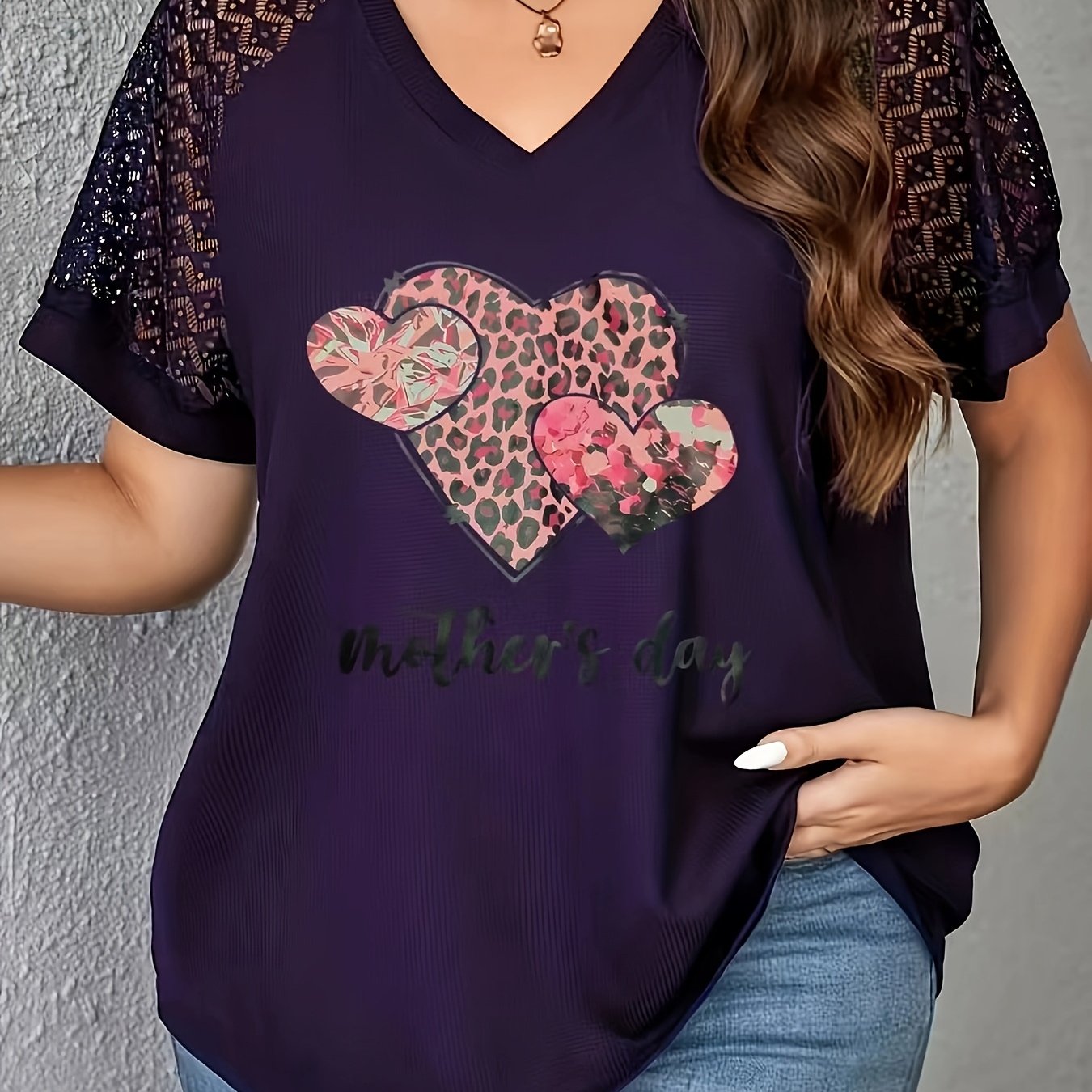 Floral Heart Design with Leopard Print, T Shirts for Women