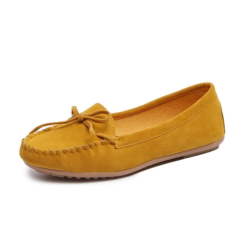 [Pair of Vintage Loafers] Vintage Style Pair of Women's Loafers | Solid Color Slip-On Flats with Bow, Suitable for All Seasons, Fashionable Retro Shoes