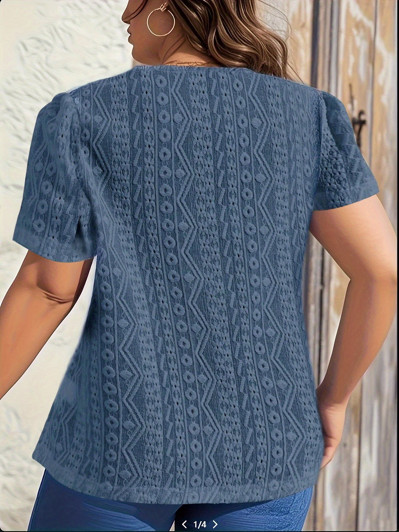 French-Inspired Floral Embroidery Lace Trim Short Sleeve Blouse