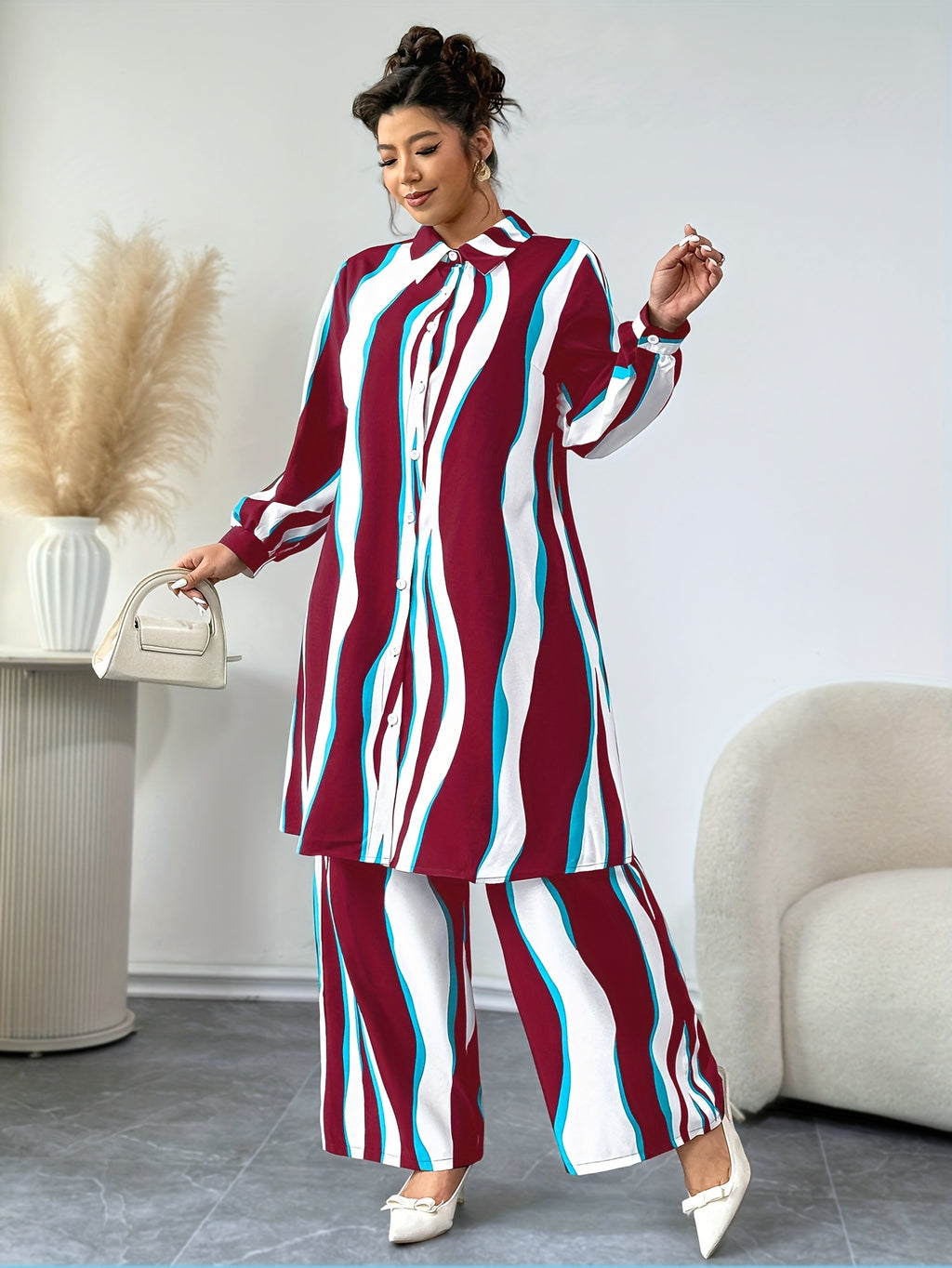 Plus Size, Targeted Fashion Casual Elegant Printed Women's Set