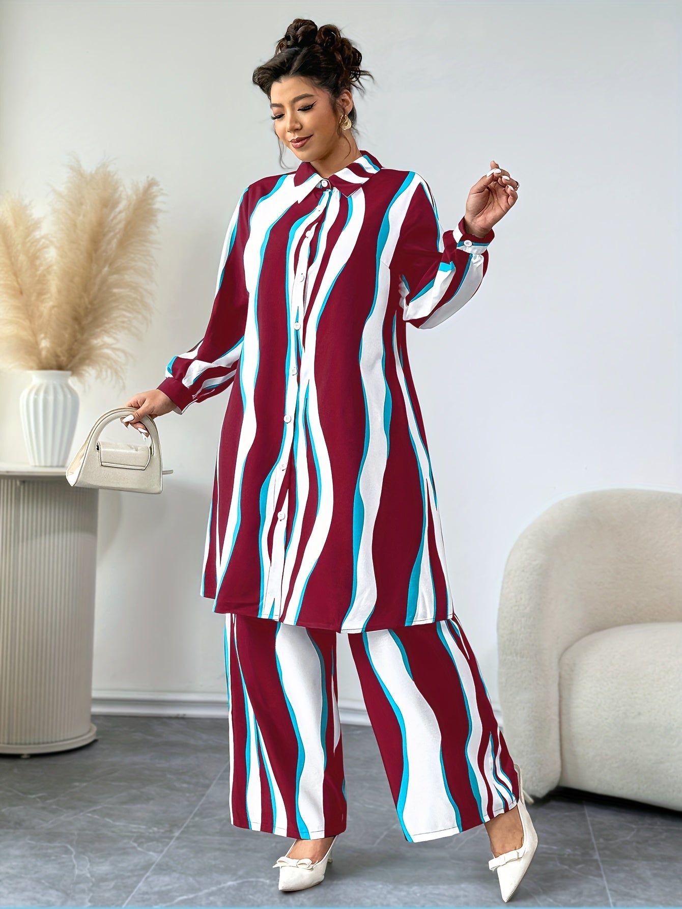 Plus Size, Targeted Fashion Casual Elegant Printed Women's Set