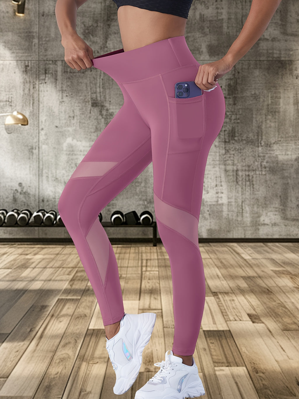 Women's High-Waisted Red Yoga Leggings with Mesh Panel Full Elasticity
