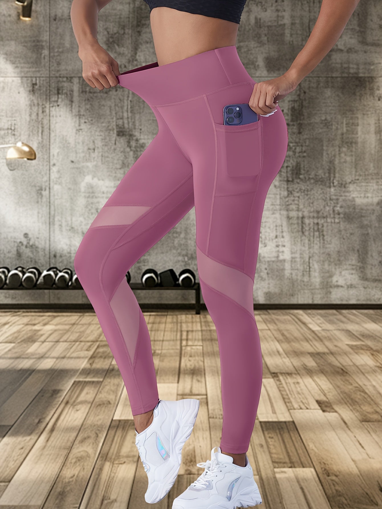 Women's High-Waisted Red Yoga Leggings with Mesh Panel Full Elasticity