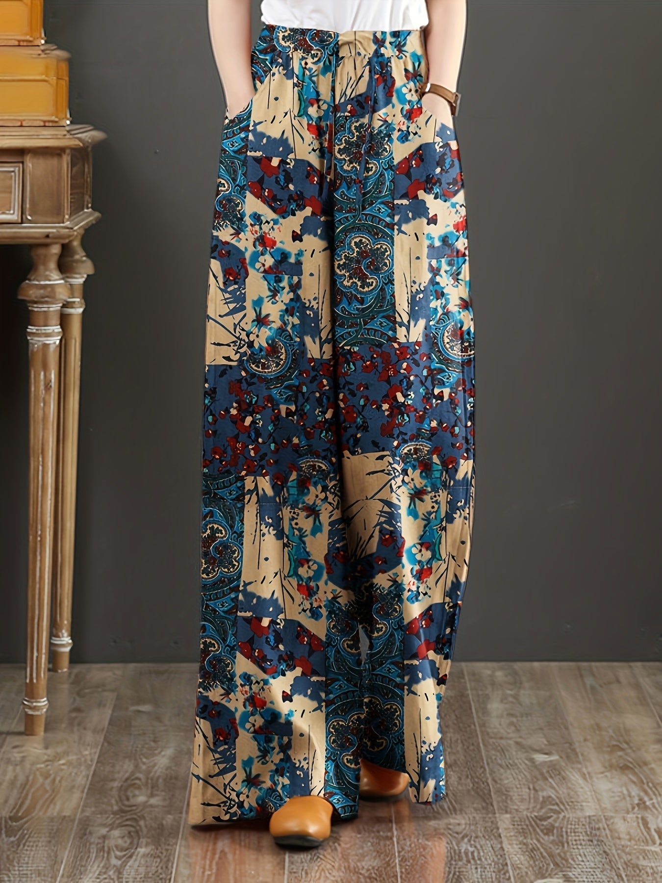 Women's Floral Print Cotton Wide Leg Pants