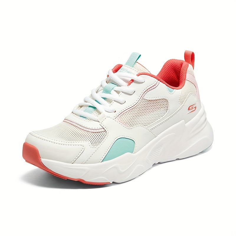 Skechers Women's Breathable Mesh Casual Sneakers - White Low-Top Lace-Up Shoes with Colorful Accents, Comfortable Fabric