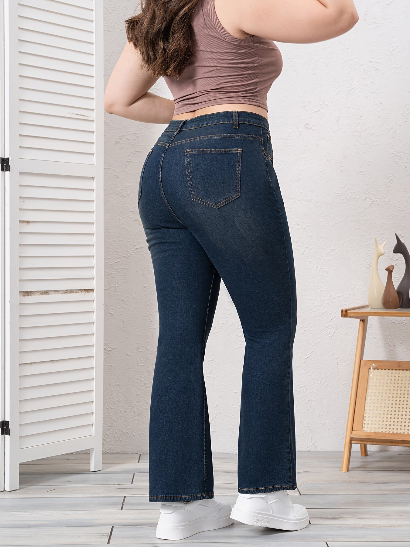 Plus Size Plain Denim Pants for Women
