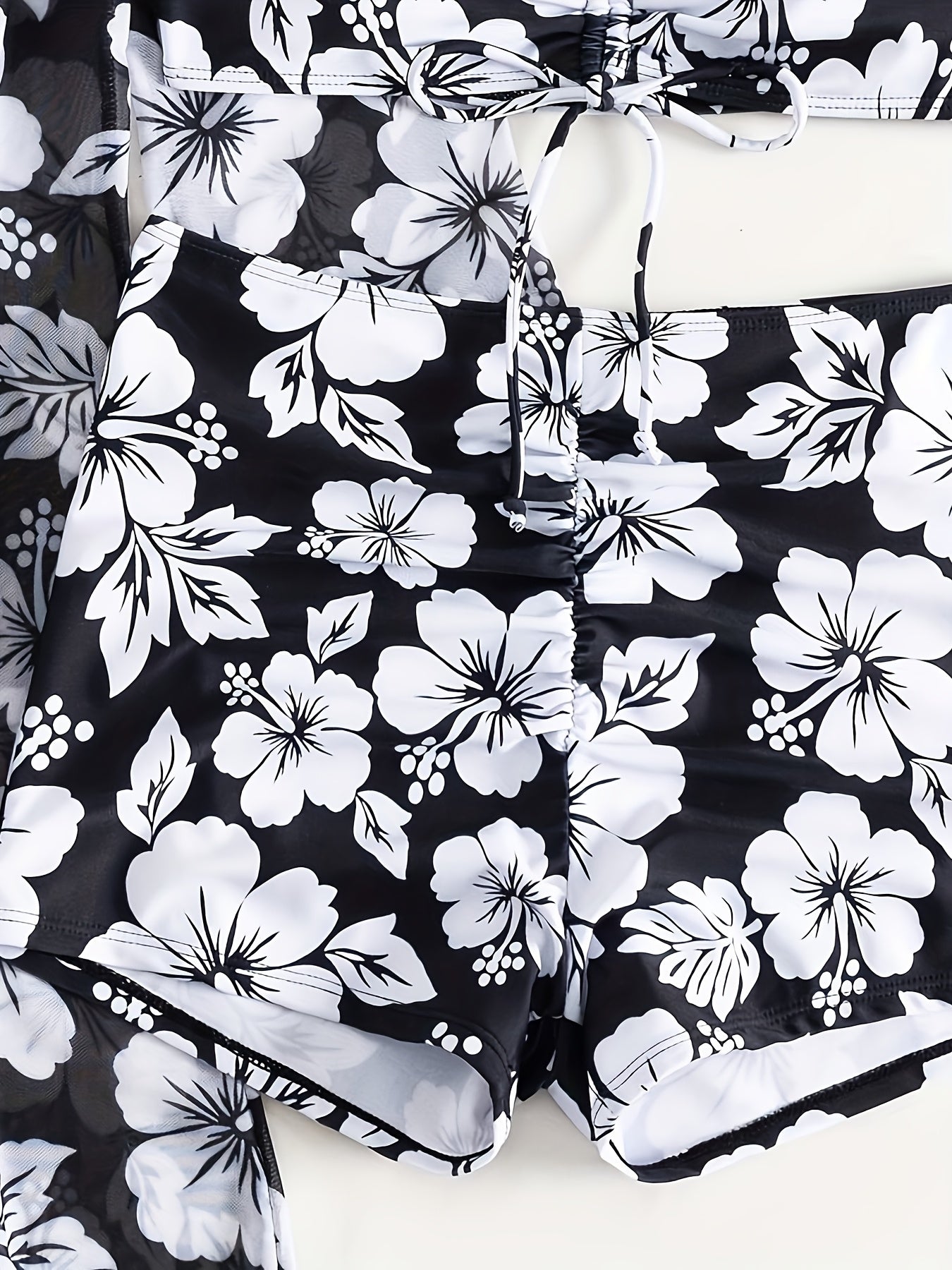 Floral Print Bikini Set with Cover-Up, Long Sleeve