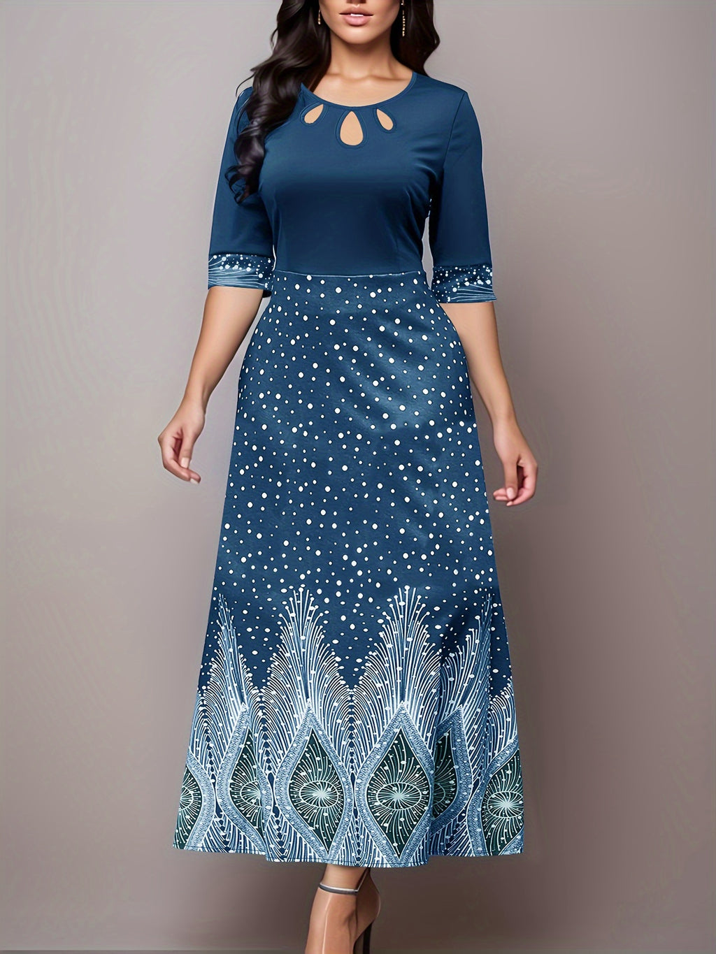 Elegant Floral Print Cut Out Party & Banquet Dress