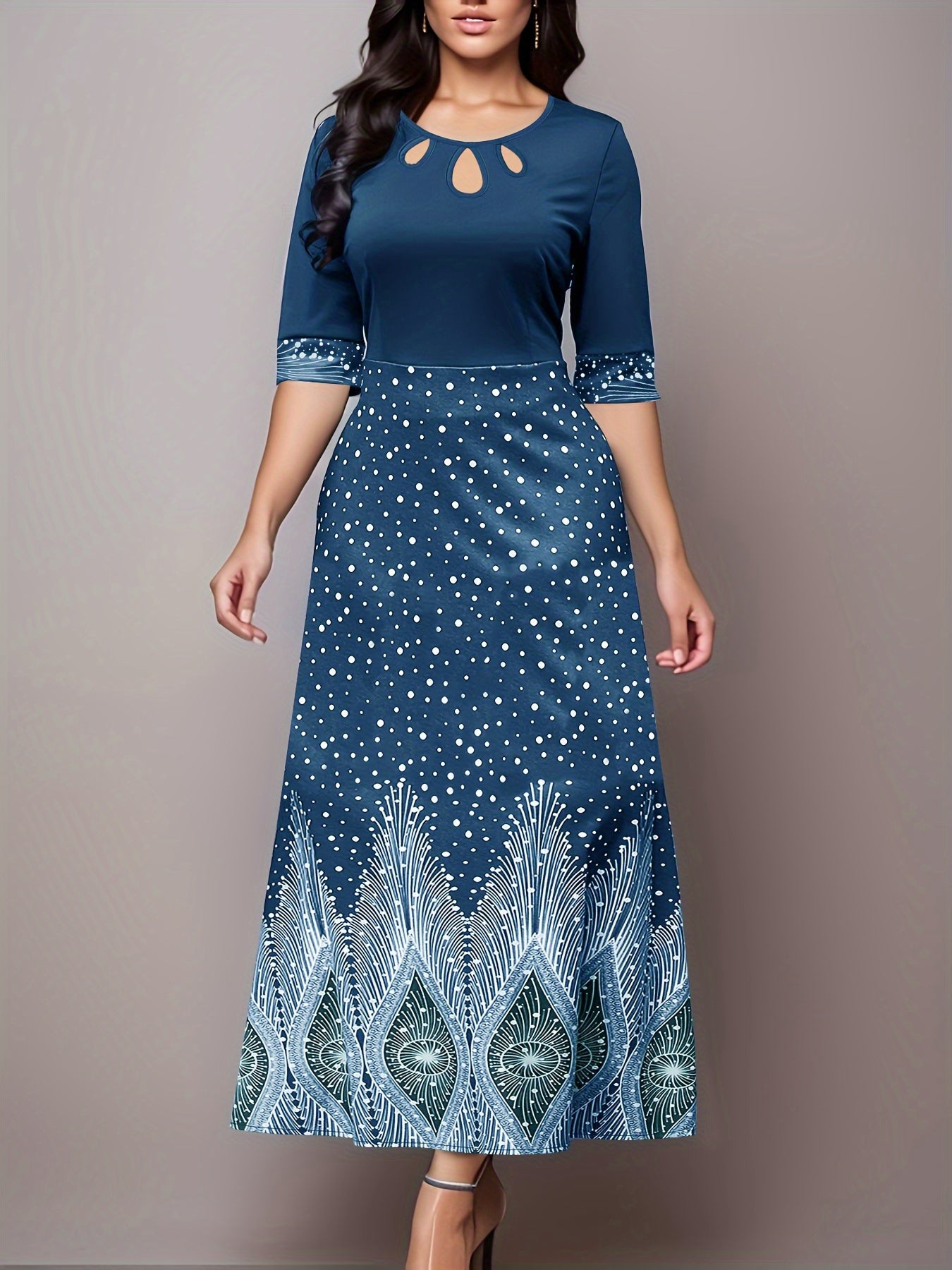 Elegant Floral Print Cut Out Party & Banquet Dress