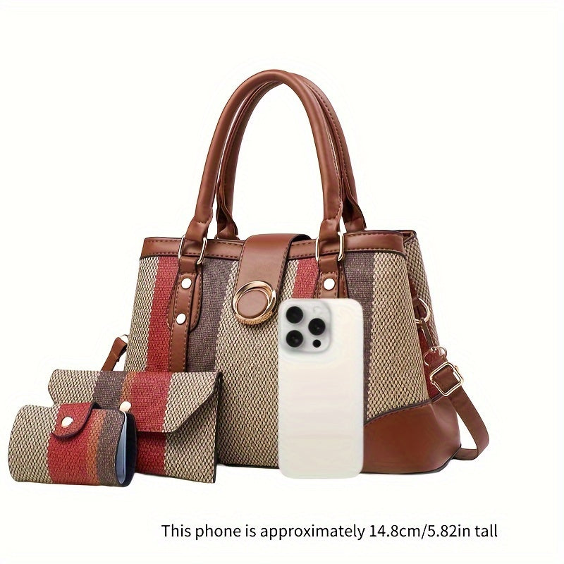 Three-Piece Classic Striped Handbag Set