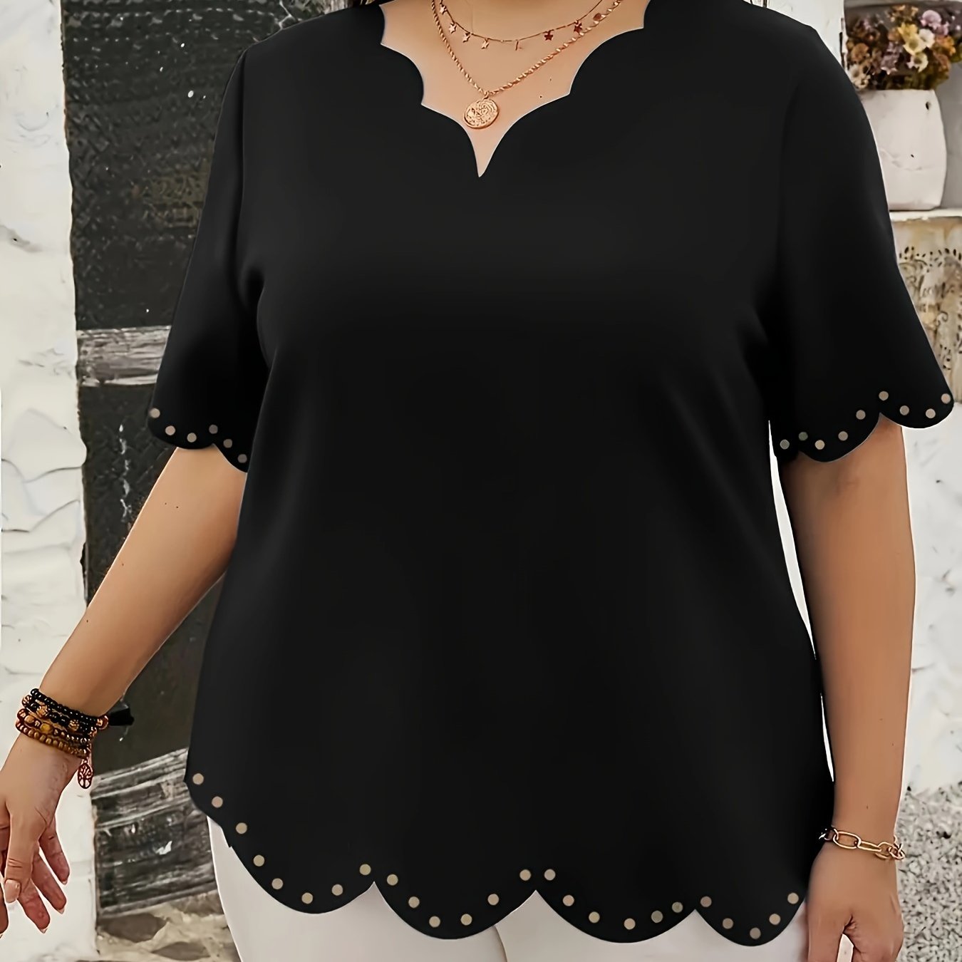 Elegant Burgundy V-Neck Blouse with Cut-Out Floral Embellishments