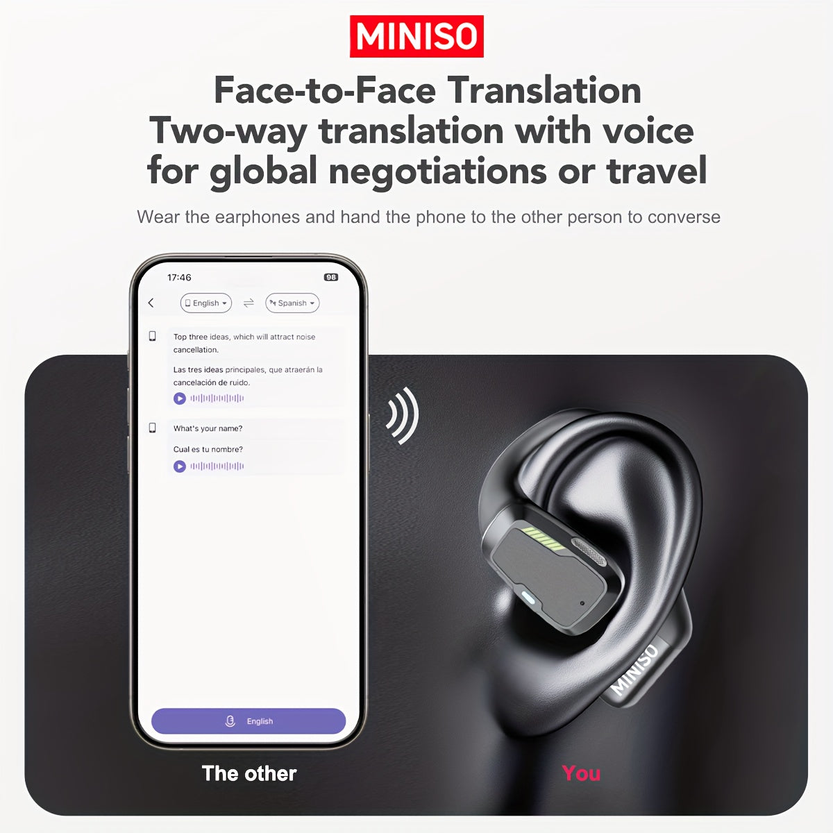 AI Wireless Earbuds with Real-Time Translation, Touch Controls & Detachable Mic
