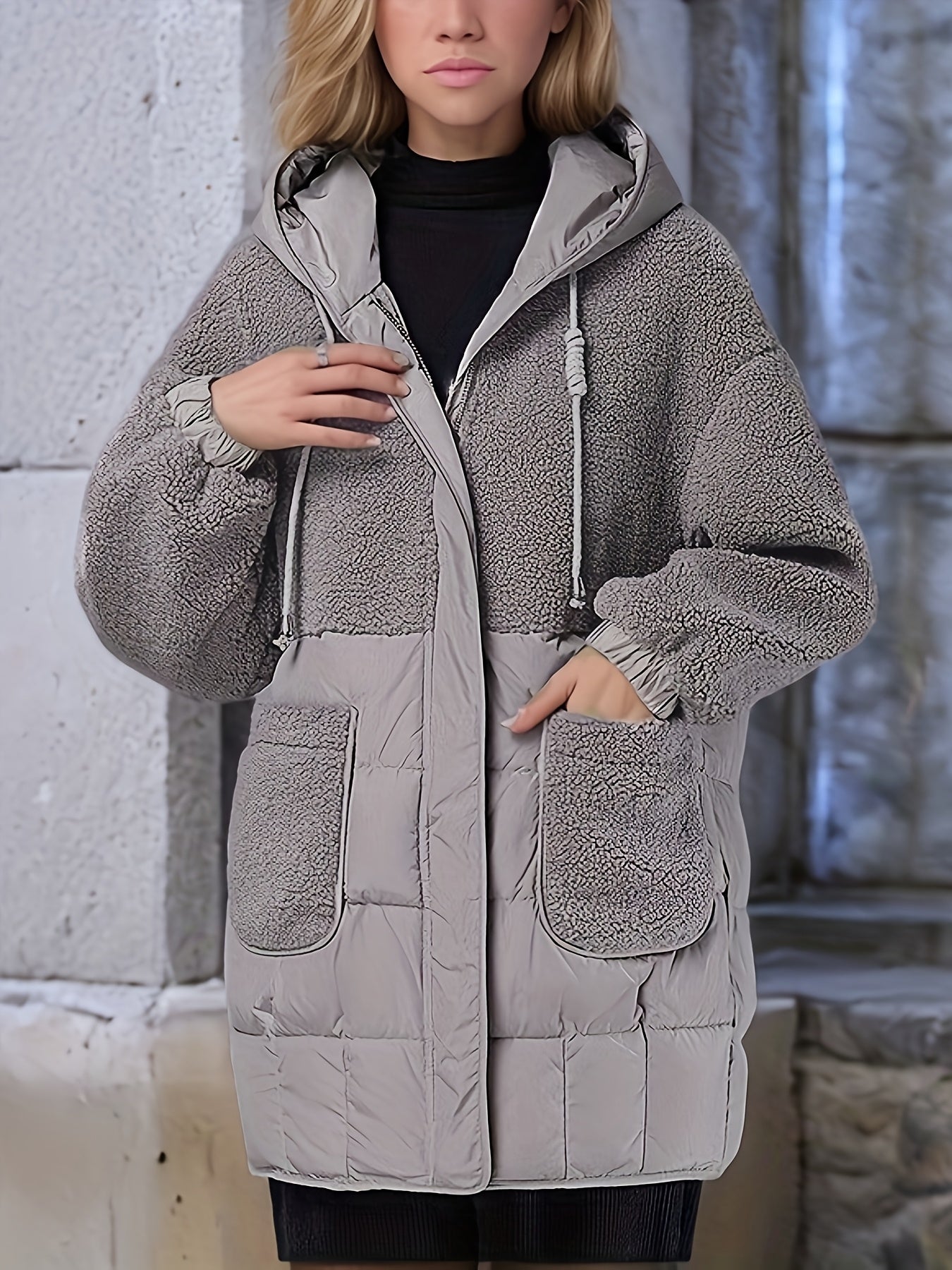 Women's Elegant Thickened Winter Coat - Long Sleeve, Solid Color, Regular Fit