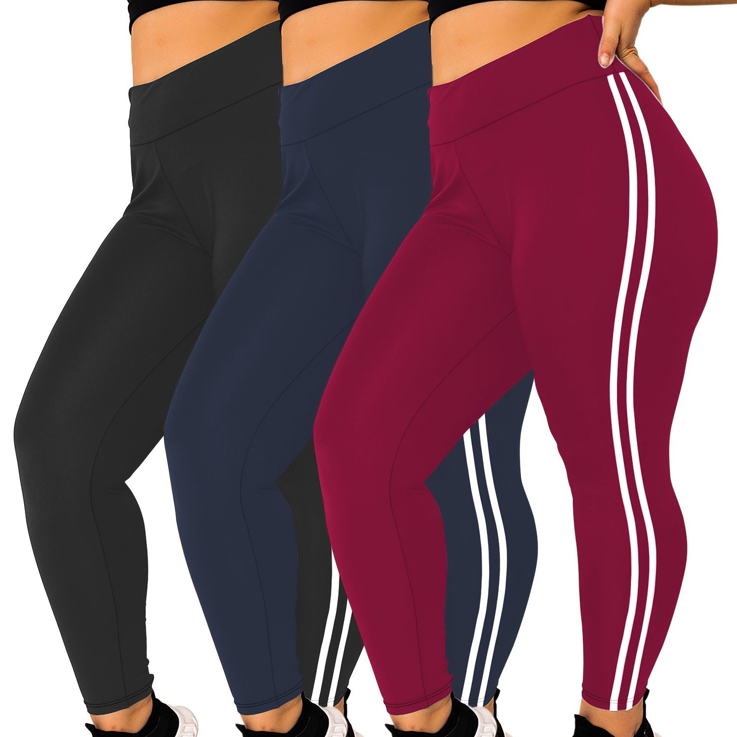 3-Pack Plus Size High-Waisted Tight-Fit Leggings