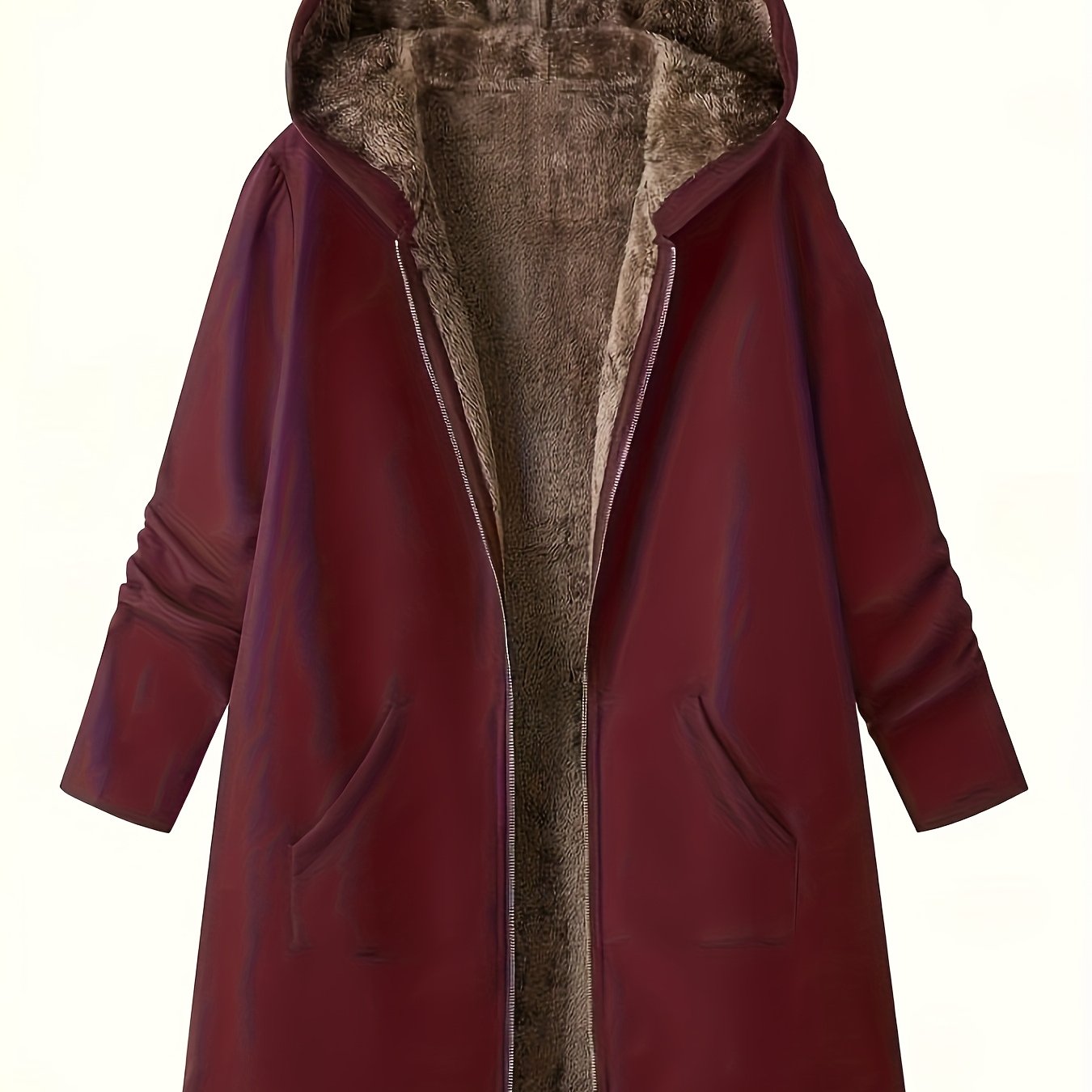 Elegant Winter Hooded Jacket with Pockets - Warm H-Line Coat Suitable for Fall/Winter, Machine Washable Outerwear