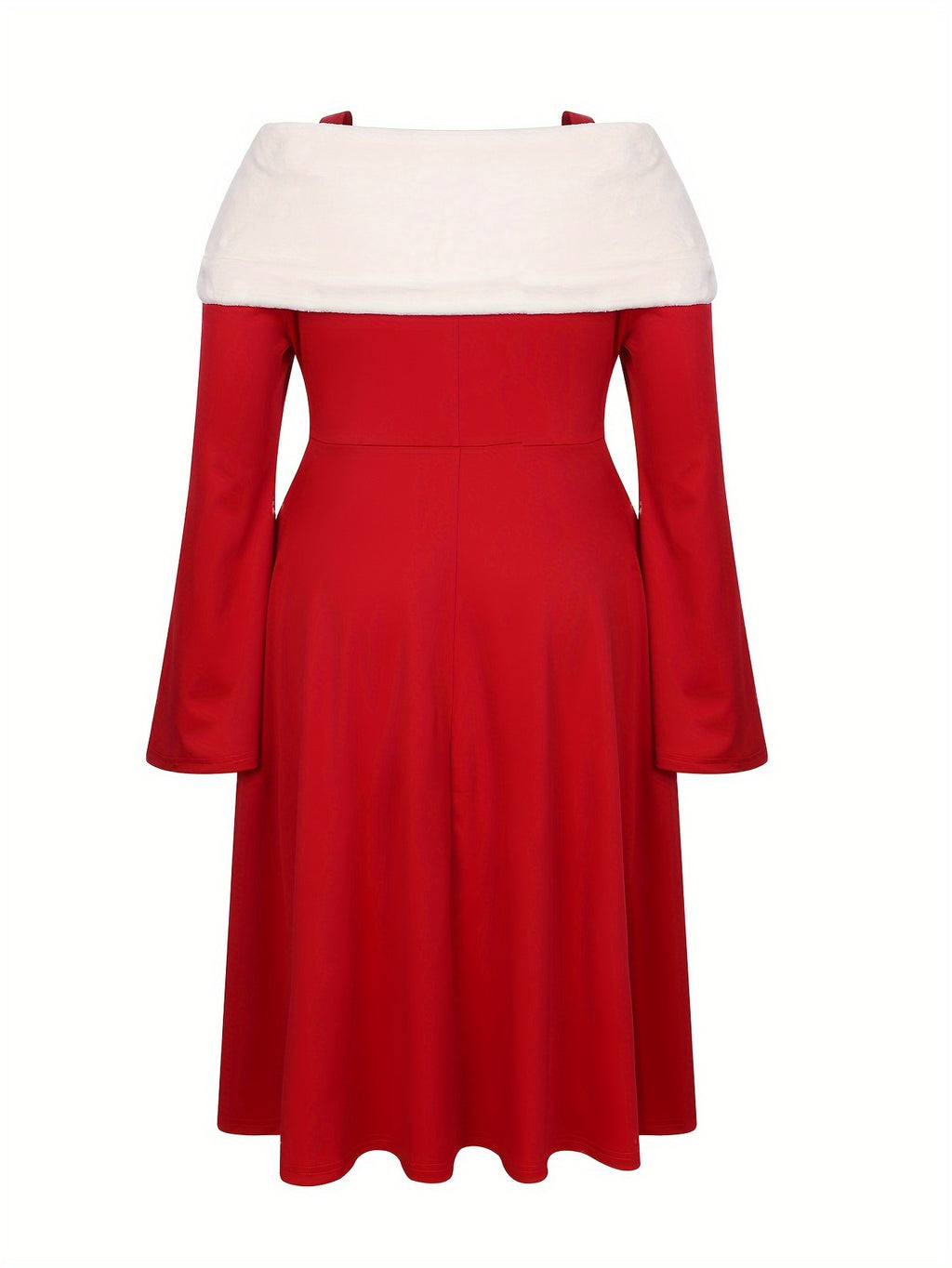 Plus Size Elegant Off-Shoulder Long Sleeve Flared Dress for Christmas New Year Party Dress