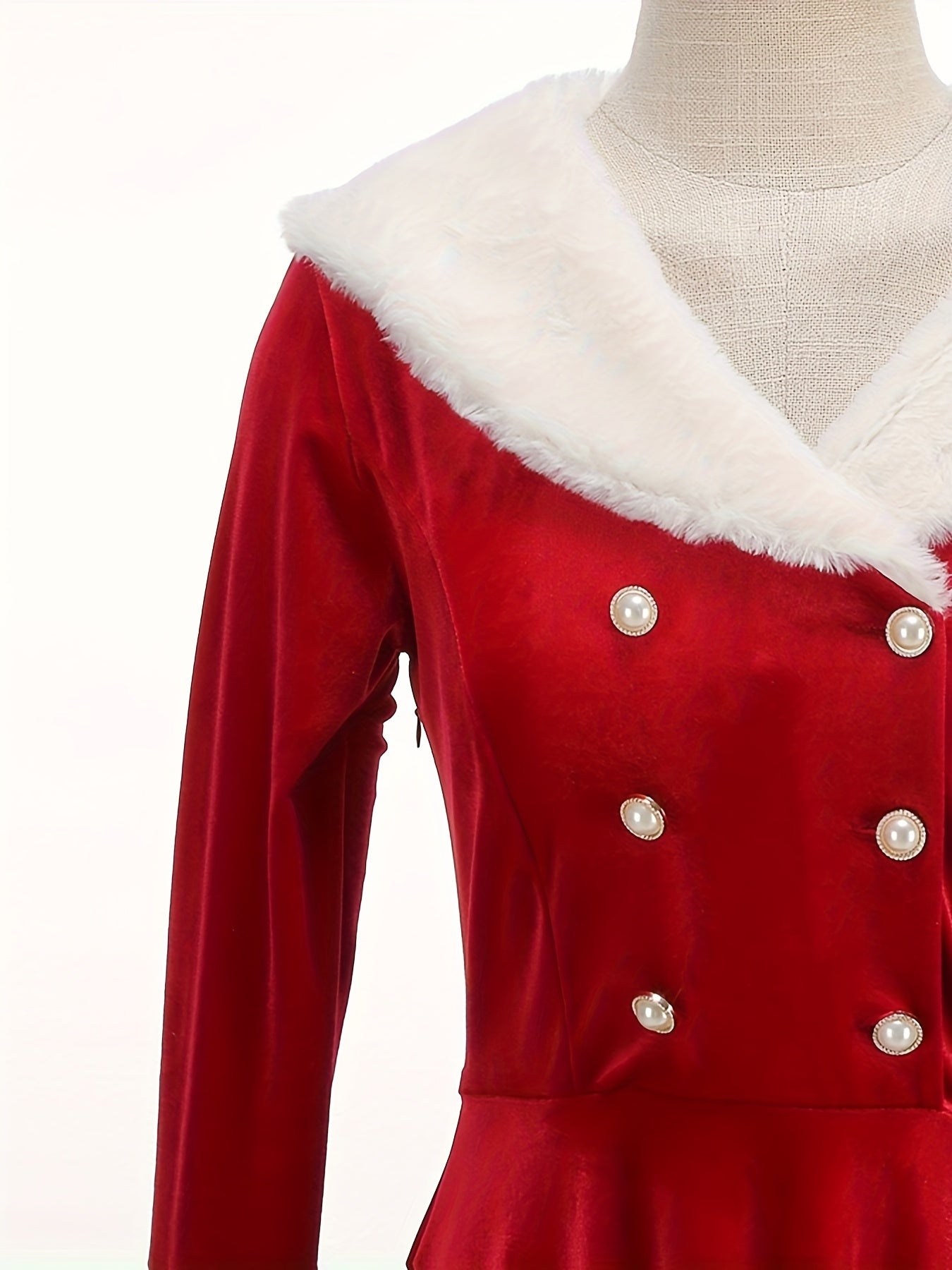 Women's Vintage Elegant Plush Jacket & Dress with Collar Christmas Party New Year
