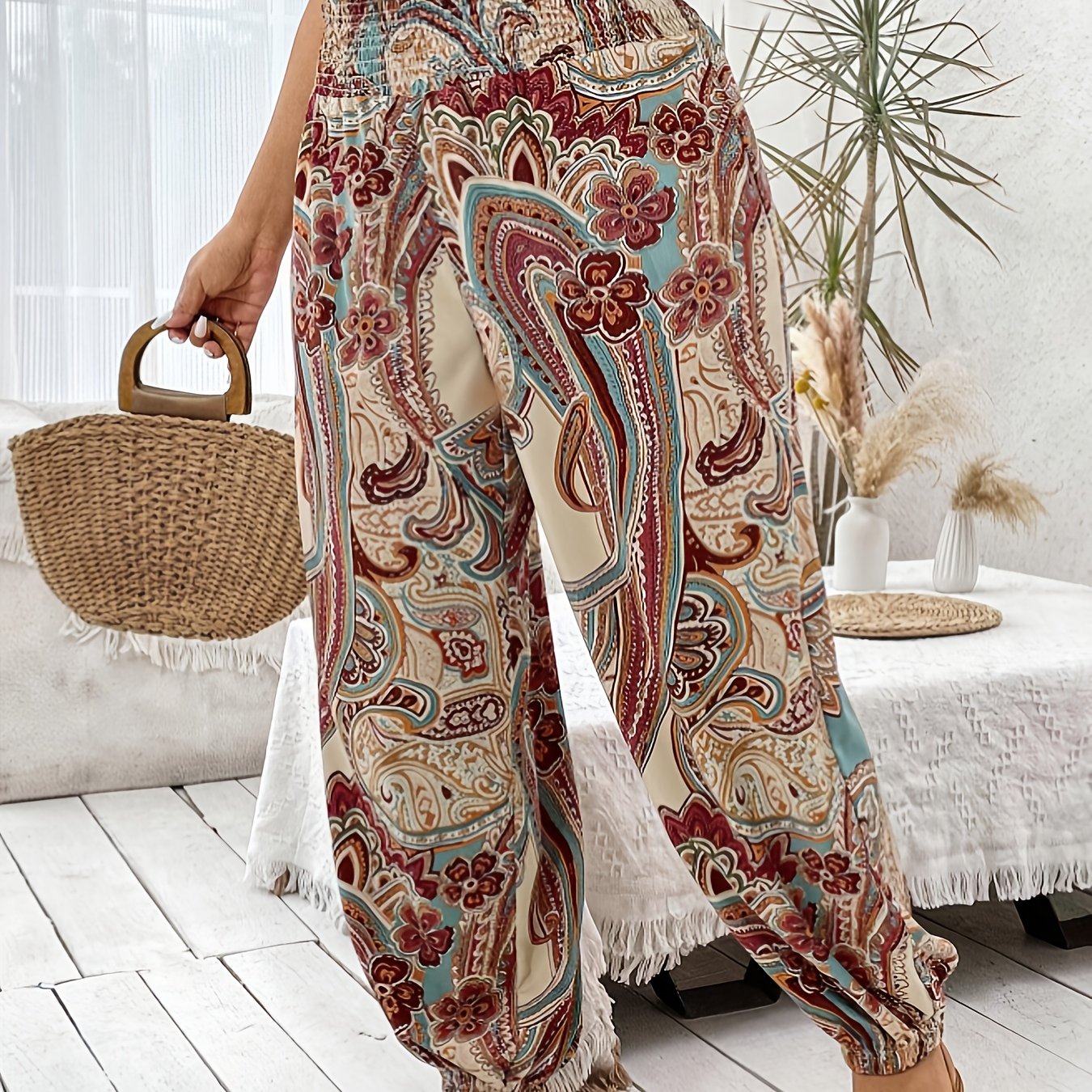 Women's Plus Size Tropical Print Loose Fit Pant