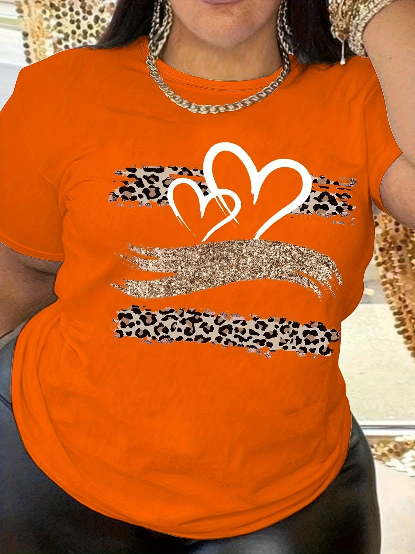 Casual Plus Size Heart Print T-Shirt for Women