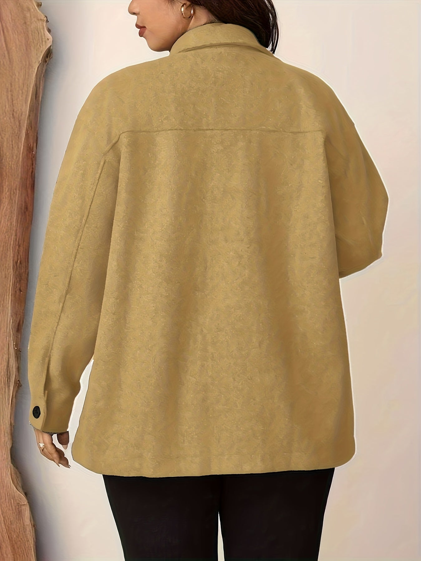 Plus Size Women's Casual Drop Shoulder Flap Pocket Shirt Mid-Weight