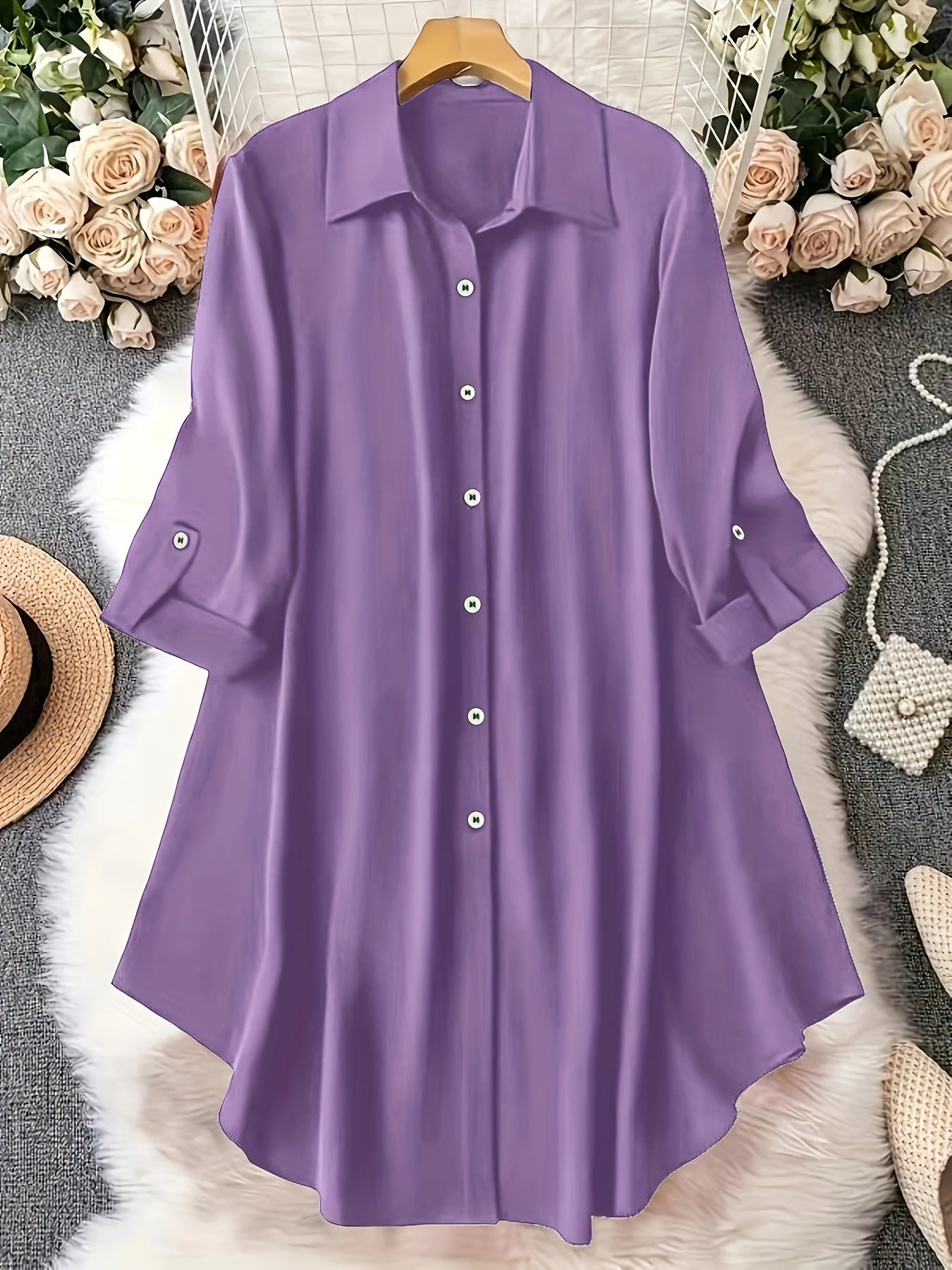 Plus Size Women's Elegant Long Black Shirt