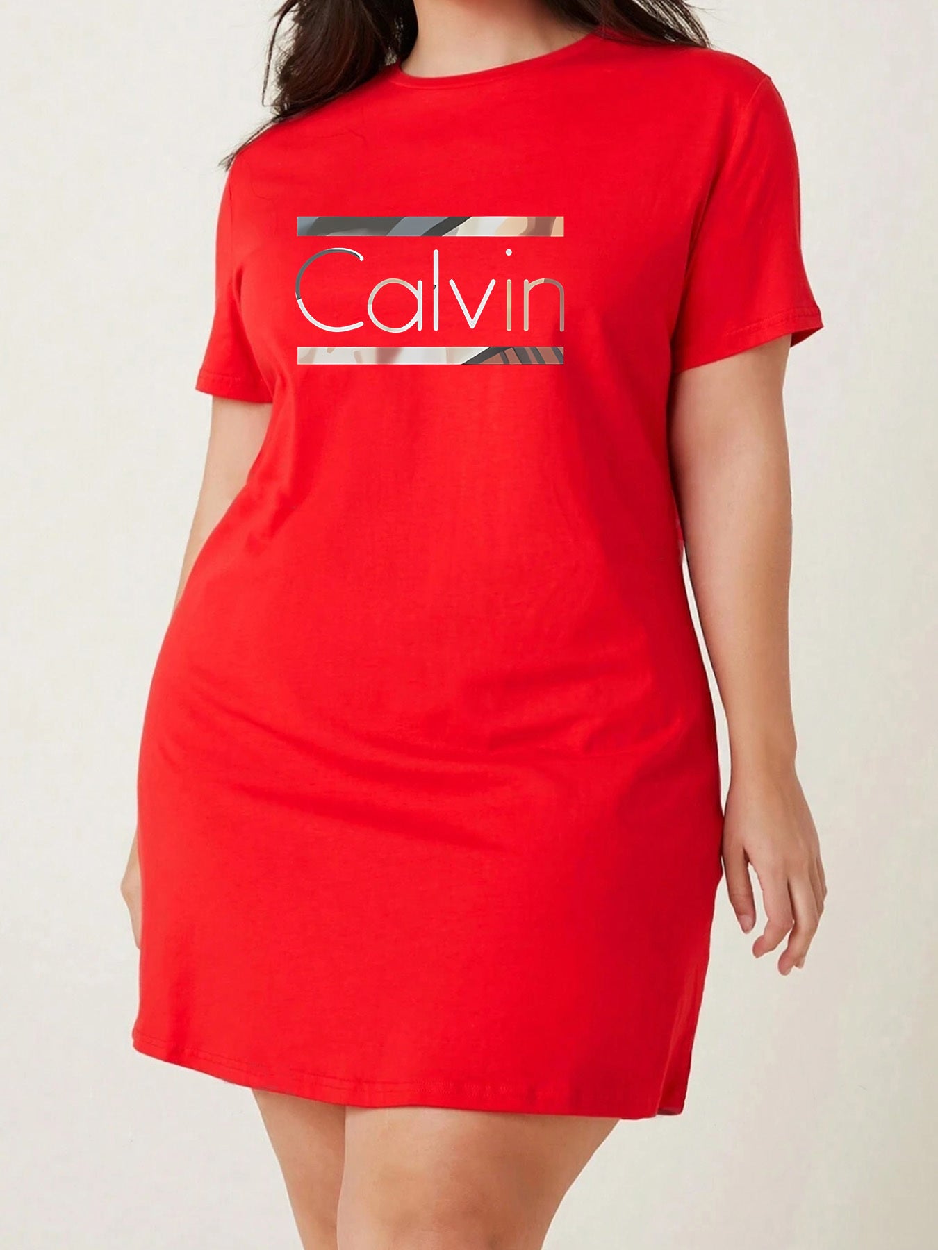 Calvin Art Print Bodycon Dress - Stylish Black, Slim-Fit, Stretchy Polyester Blend, Round Neck, Knee-Length, Perfect for Spring/Summer, Spring