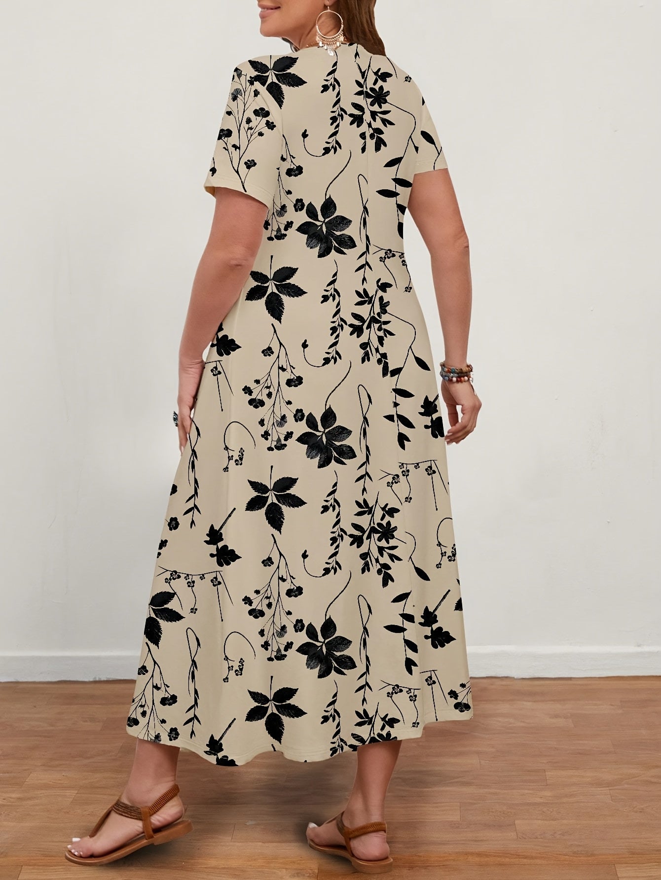 Women's Casual Vintage Floral Print V-Neck Short Sleeve Dress
