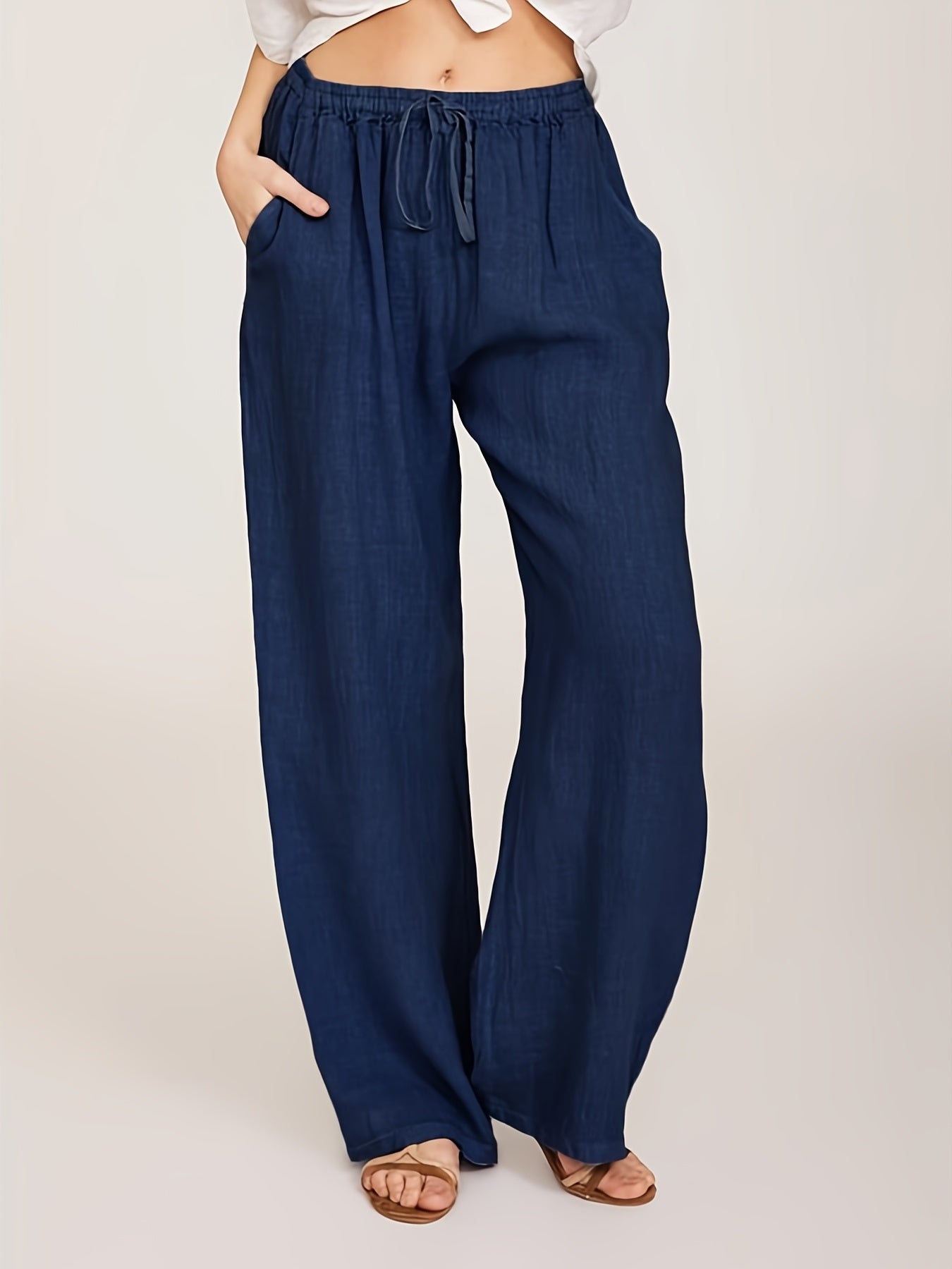 Drawstring Wide Leg Solid Loose Palazzo Pants
