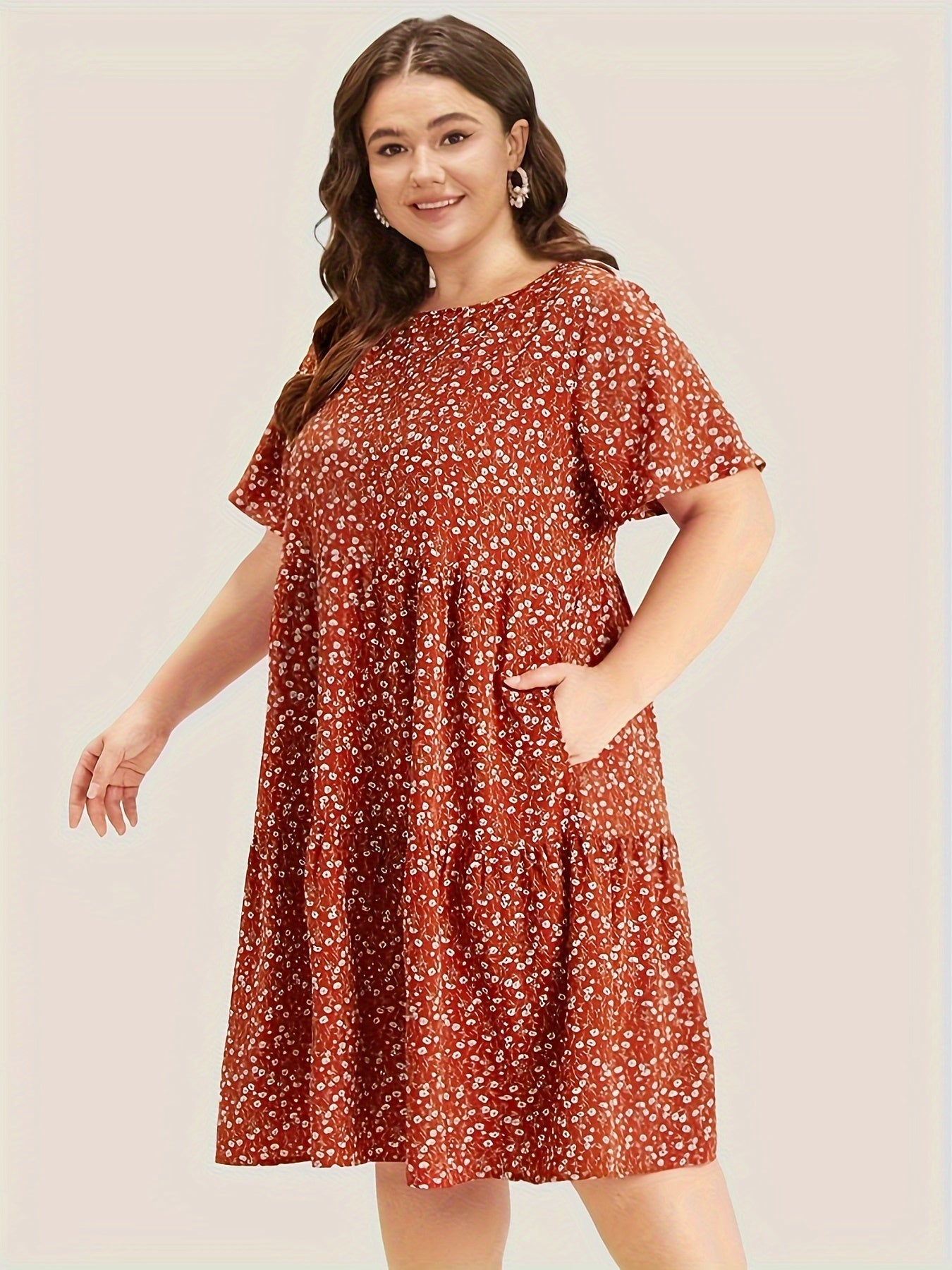 Plus Size Women's Floral Print Casual Dress with Pockets