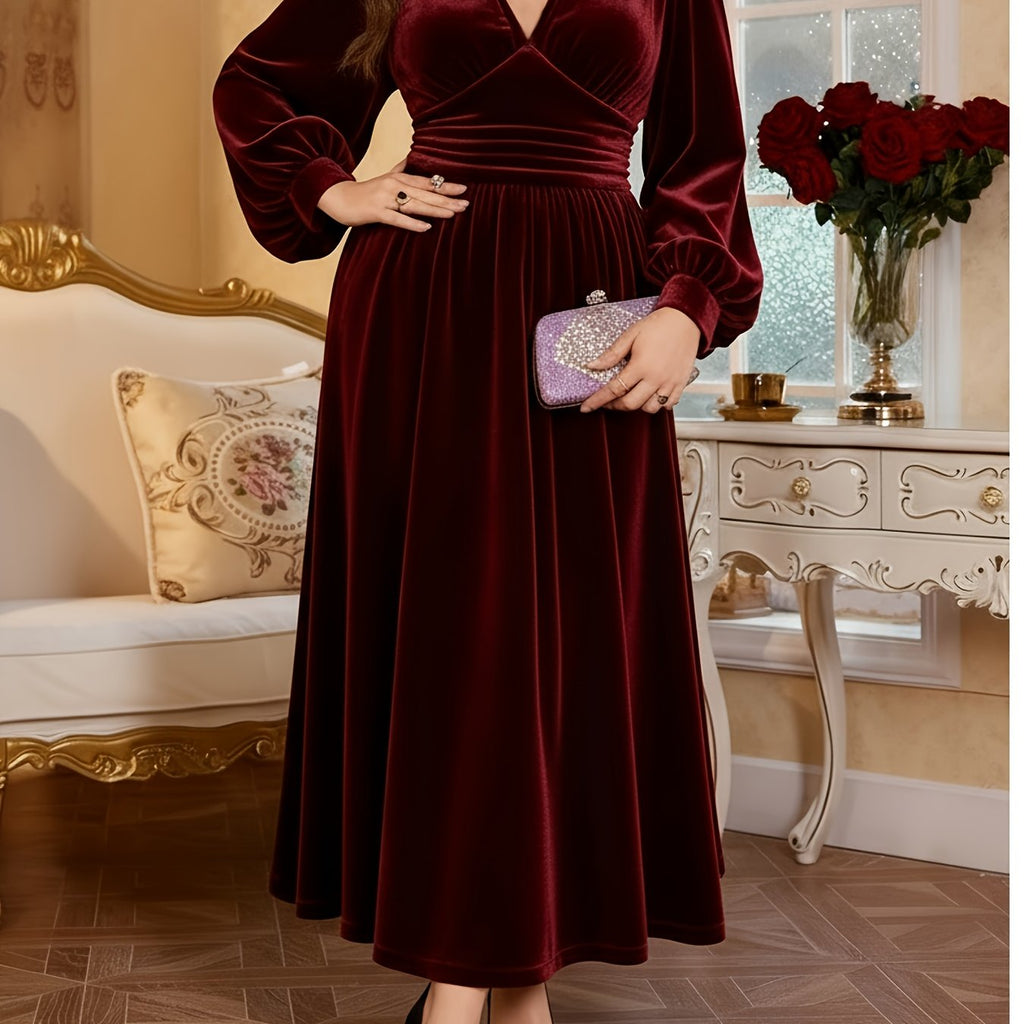 Women's Elegant Plus-Size Casual Velvet Dress for Christmas, Autumn, And Winter Warmth, Romantic Everyday Wear