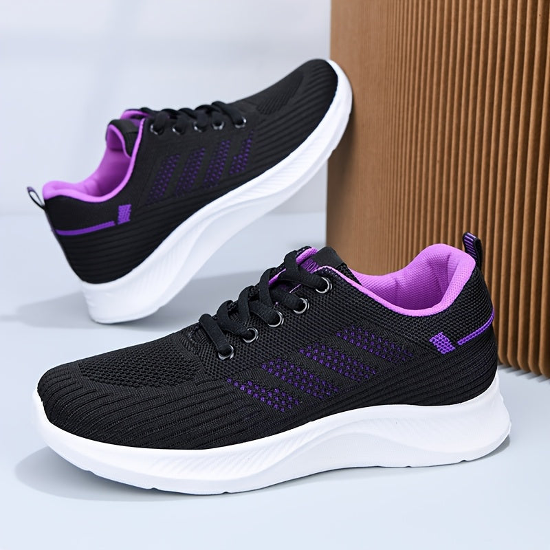 [1 Pair Women'S Breathable Running Sneakers] 1 Pair Women'S Breathable Casual Running Sneakers, Solid Color Fabric Low-Top Lace-Up Shoes with PVC Sole for All Seasons