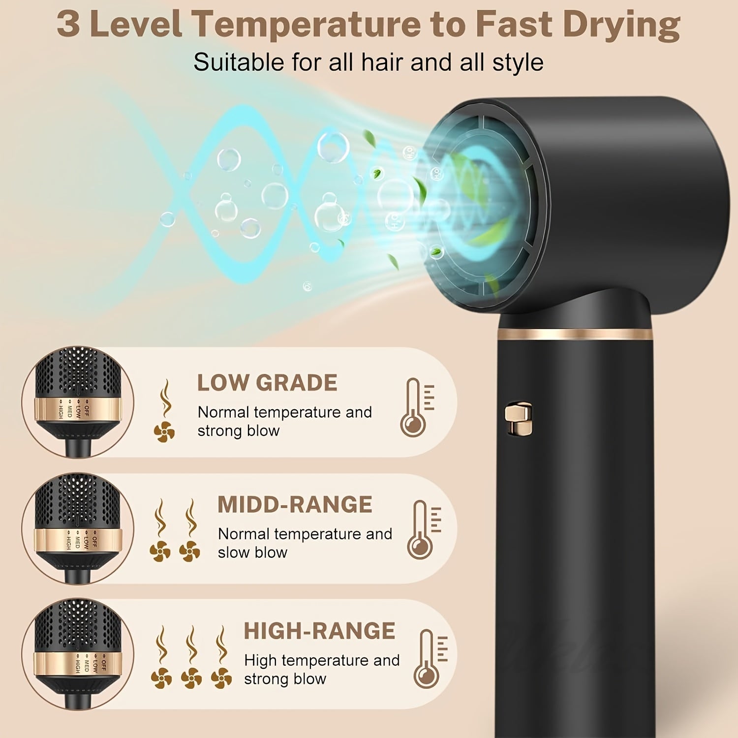 Blow Dryer Brush 12.7cm Hair Dryer Automatic Curling Wand Hair Straightener
