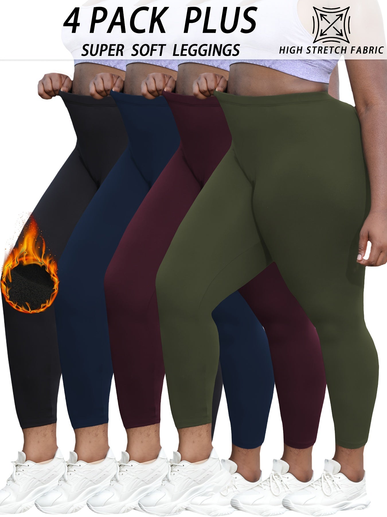 4pcs Plus Size Women's Super Soft High Waist Flare Leggings