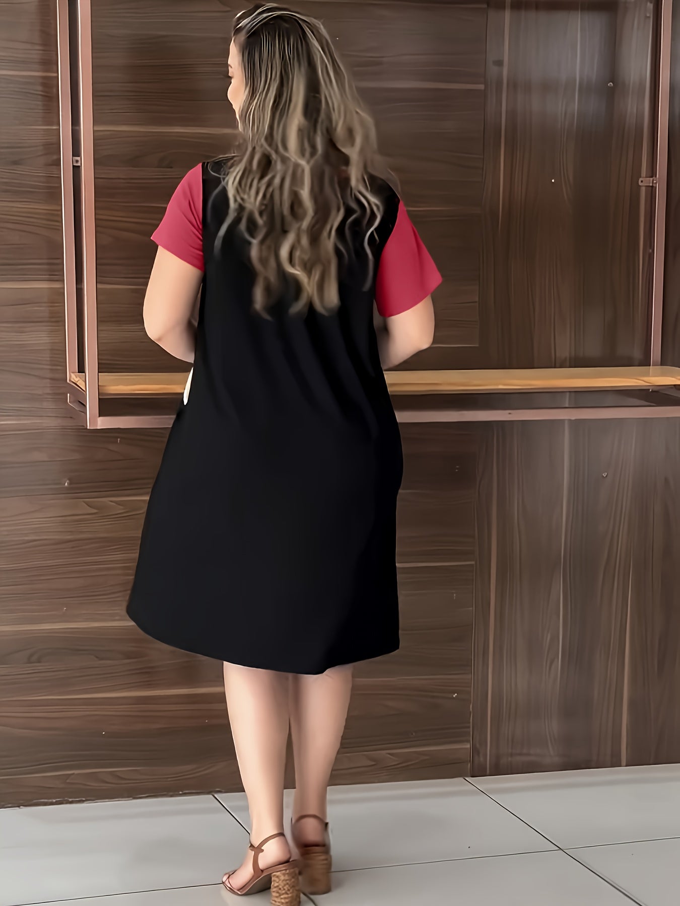 Plus Size Women's Elegant Color-Block Dress