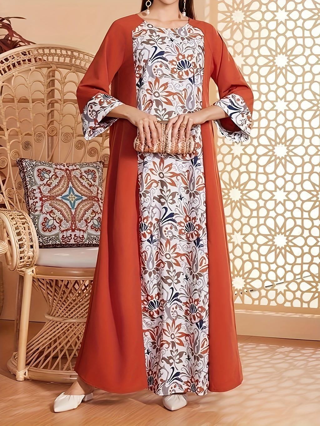 Middle East European and American Spring Summer Floral Print Dress