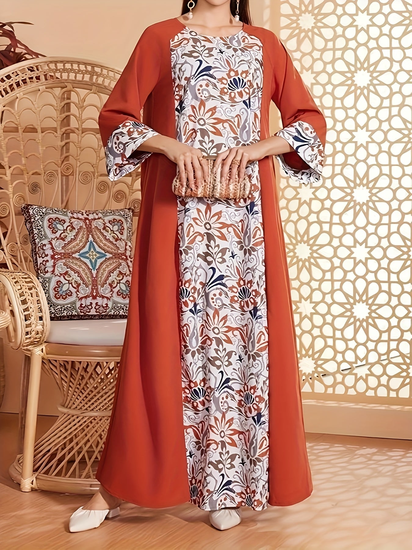 Middle East European and American Spring Summer Floral Print Dress