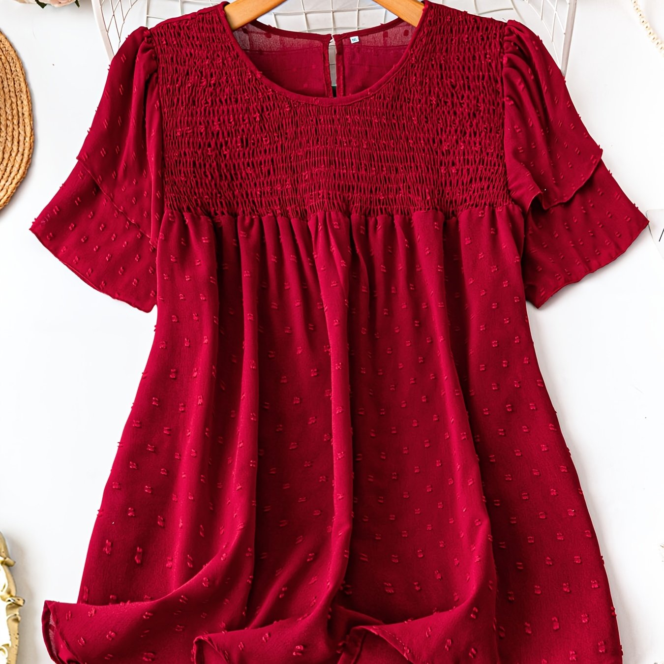 Women's Plus Size Jacquard Polka Dot Shirt