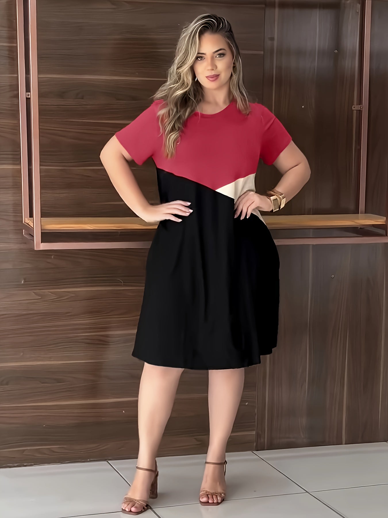 Plus Size Women's Elegant Color-Block Dress