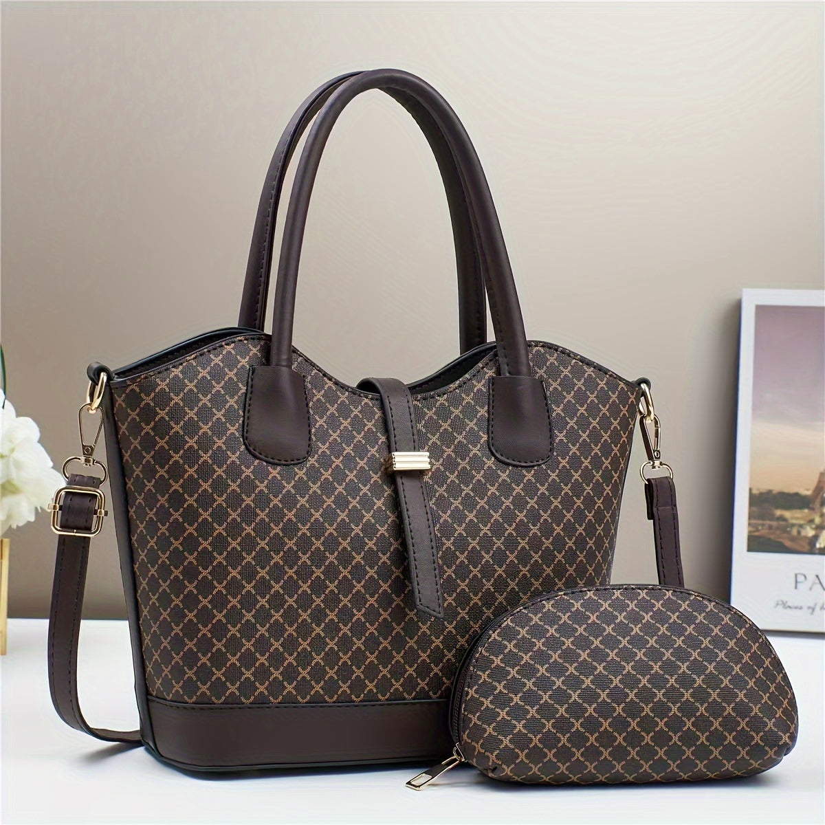 Trendy Women's Large Tote & Shoulder Bag Set