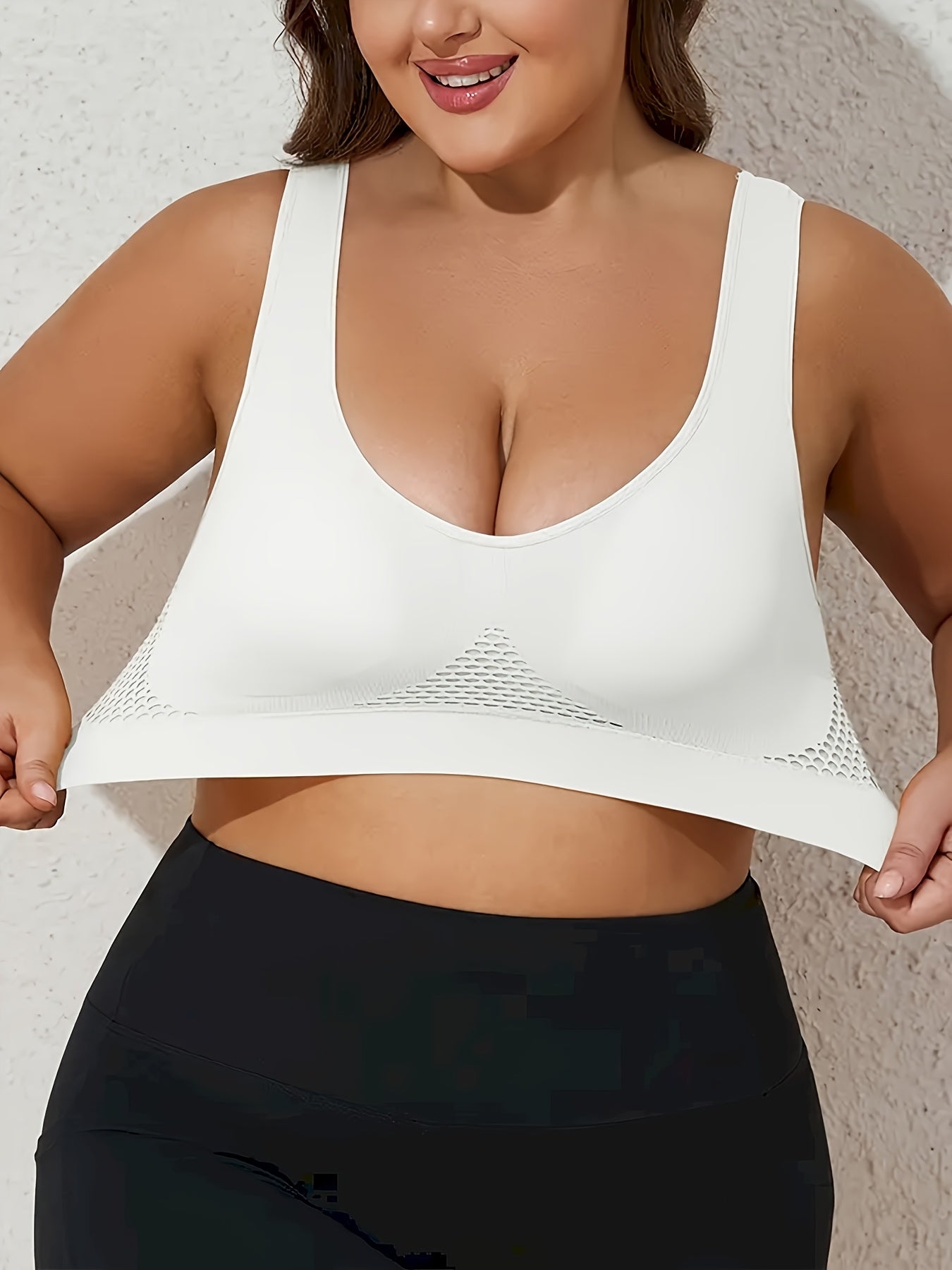 1pc, Esselegance, Sports Bra, Vest, No Rims, with Chest Pads, Mesh, Breathable, High Elasticity, Yoga, Running