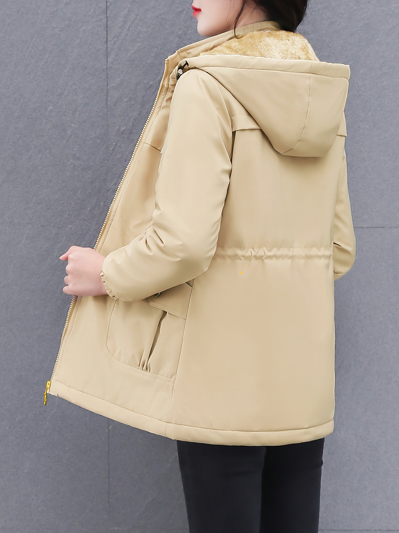 Women's Thick Winter Jacket with Collar - Warm Mid-Length Zippered Coat