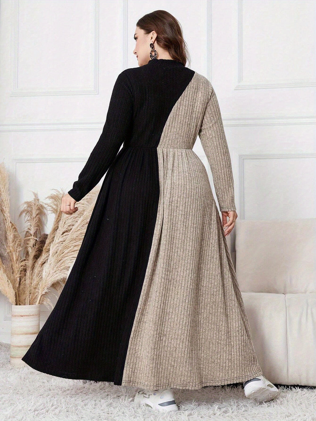 Women's Elegant French-Style Full-Length Dress with Long Sleeves