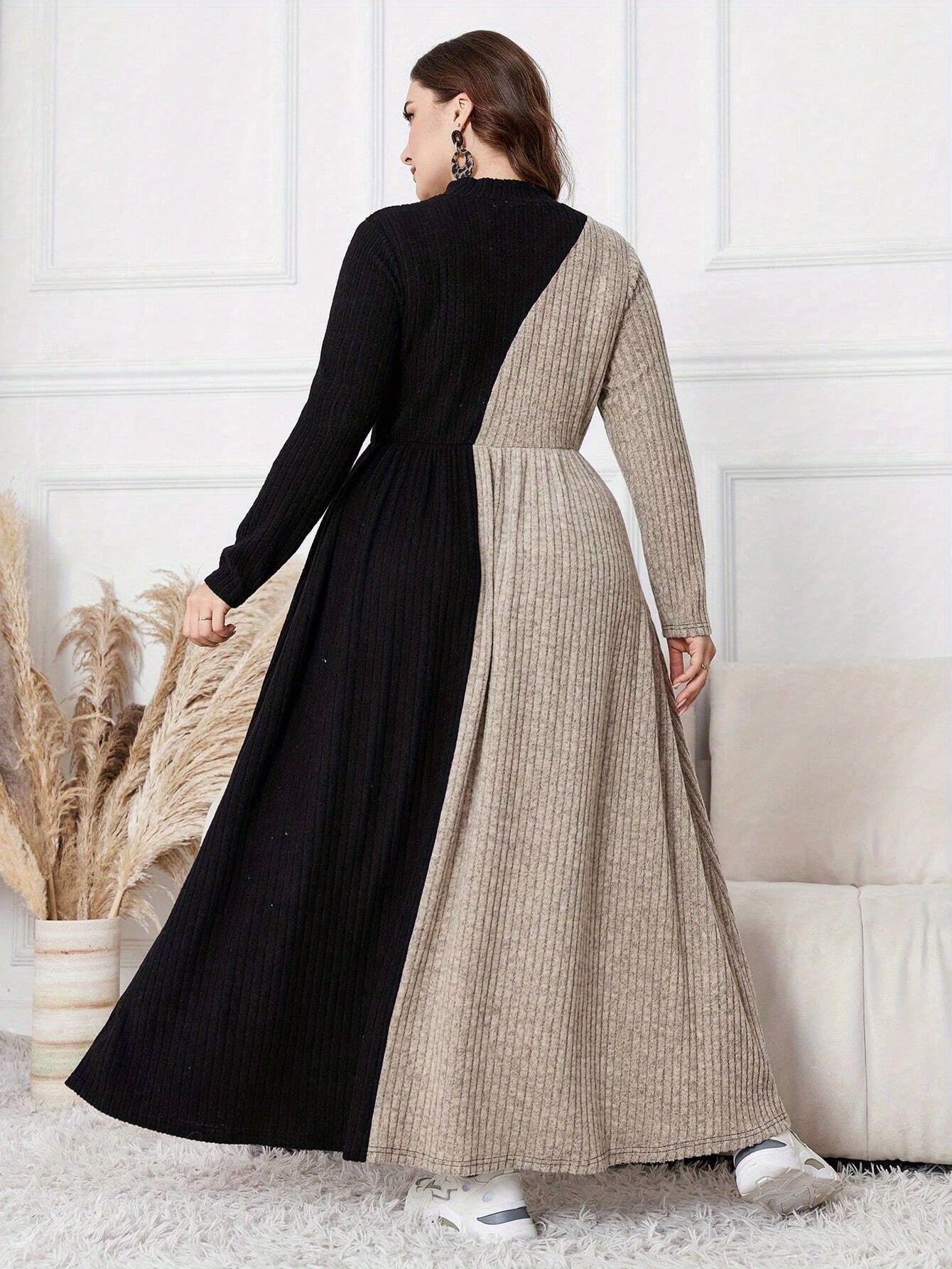 Women's Elegant French-Style Full-Length Dress with Long Sleeves
