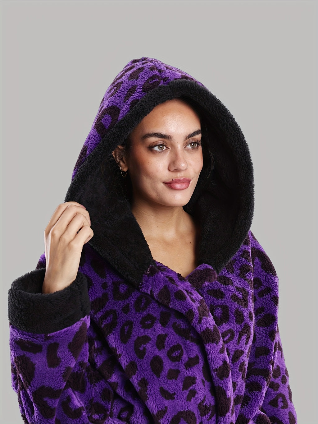 Leopard Print Series - Women's Autumn and Winter - Long Sleeve Hooded Bathrobe
