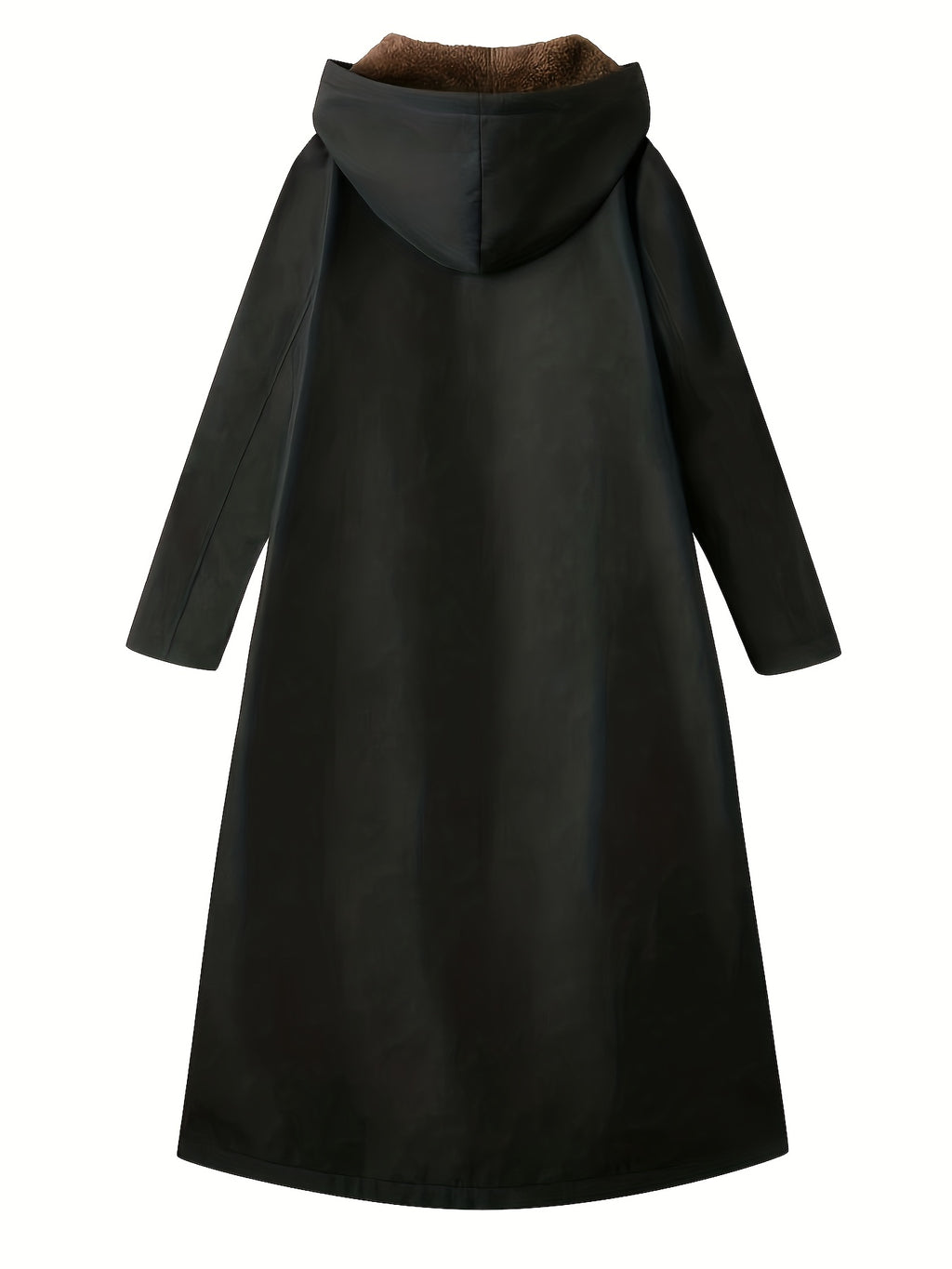 Women's Elegant Plush Fleece-Lined Hooded Long Coat - Winter Warmth Full-Length Outerwear with Full-Zip Closure