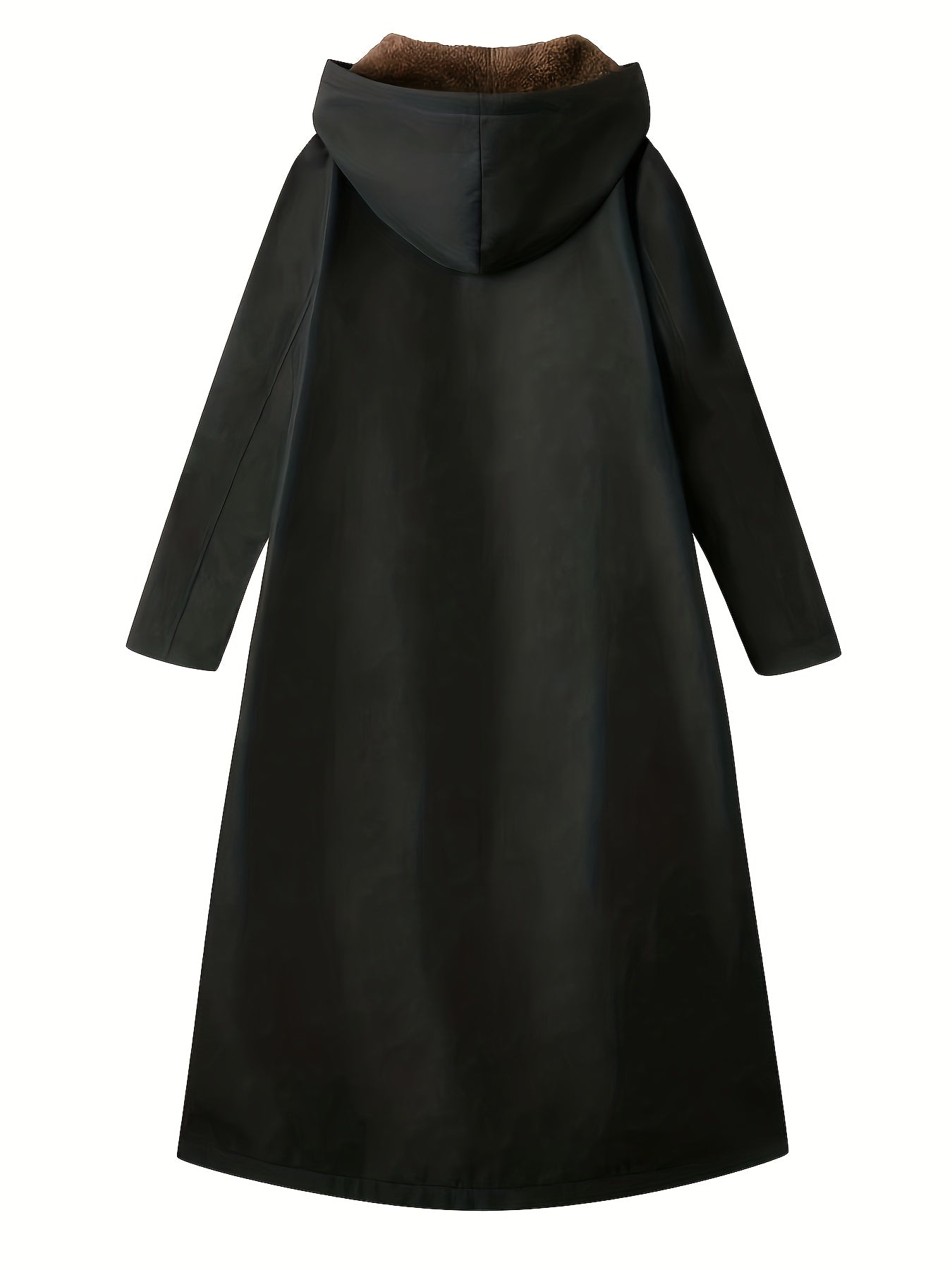 Women's Elegant Plush Fleece-Lined Hooded Long Coat - Winter Warmth Full-Length Outerwear with Full-Zip Closure